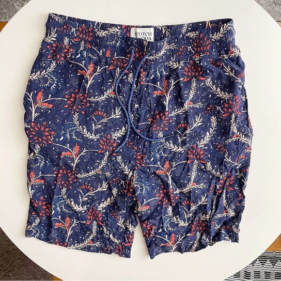 Scotch & Soda Men's Allover Floral Drawstring Short Size Large Blue NWOT - Picture 1 of 8